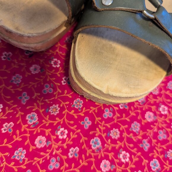 Swedish Hasbeens Wooden Platform Studded Sandal Scandi Girl Strappy Clog Boho - Picture 10 of 12